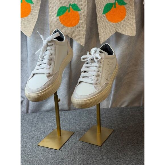 P448 Soho Low Top Sneaker Shoes Women’s White Silver Sz 38 Leather - Picture 2 of 10